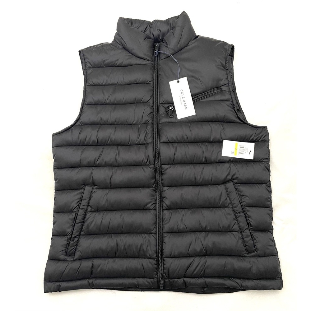 NEW Cole Haan Signature Puffer Vest Men's Medium Black Lightweight Full Zip